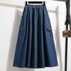 Plus Size Spring Denim Skirts Women Clothing Blue Pockets Fashion A-Line Jeans Skirt High Waist