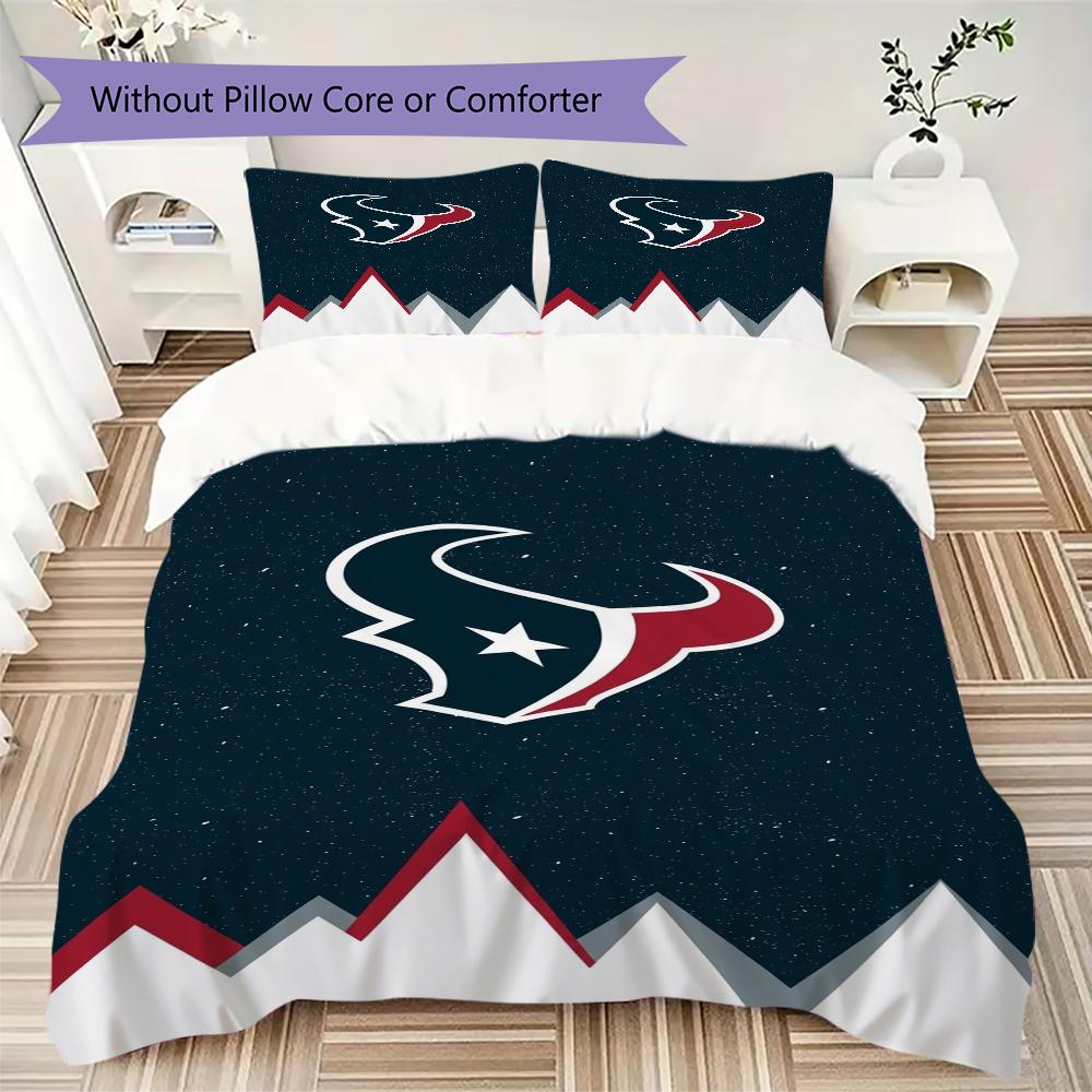 Houston Texans Muster Bettwäsche Steppdecken-Set Bettbezug Kissenbezug Heimdekoration Geburtstagsgeschenk (1*Bettbezug + 2*Kissenbezug ohne Füllung)
