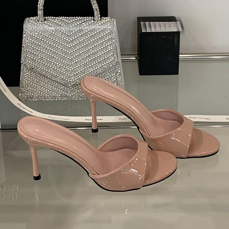 Fashion Female Slip On Footwear Thin Heels Pumps Women Slides Shoes Fashion Round Toe Party Sexy Ladies High Heels Shoes Sandals