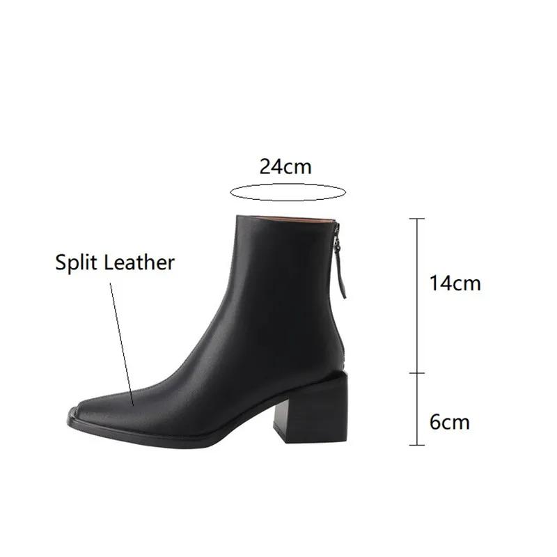 Fashion New Spring Split Leather Western Boots Square Toe Chunky Heel Boots for Women Winter Short Boots Concise Women Boot High Heels
