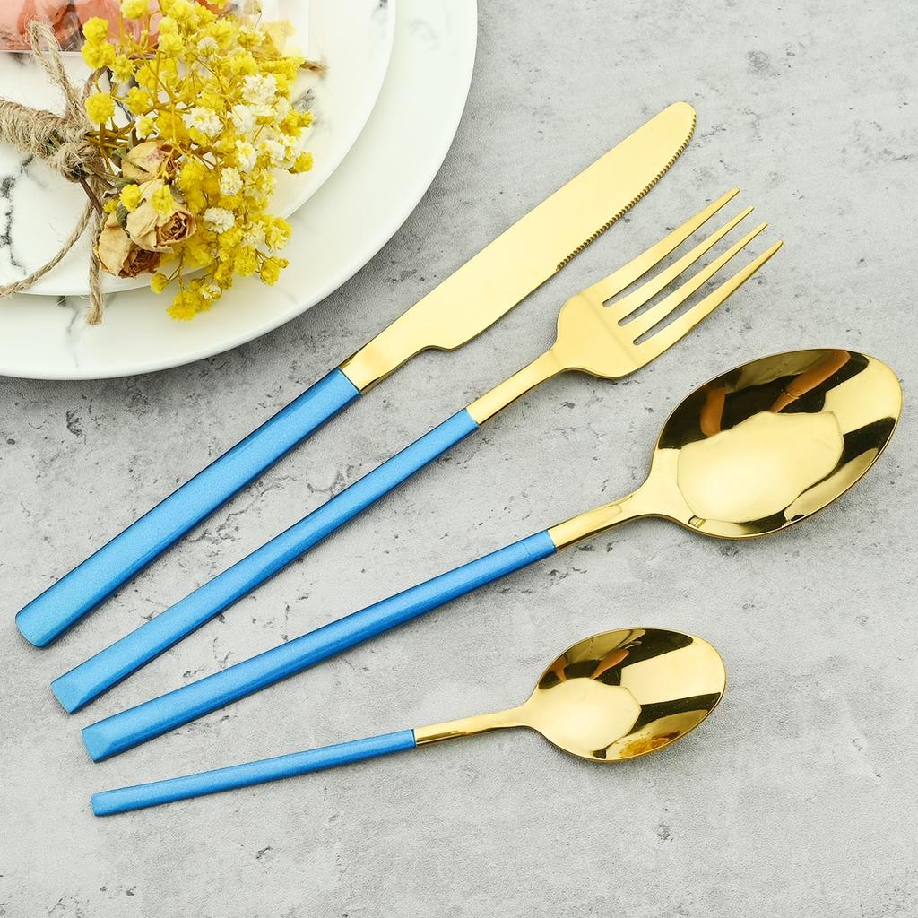 6People Stainless Steel Cutlery Set Knife Fork Tea Spoon Dinner Tableware Black Dinnerware Party Kitchen Flatware Silverware Set