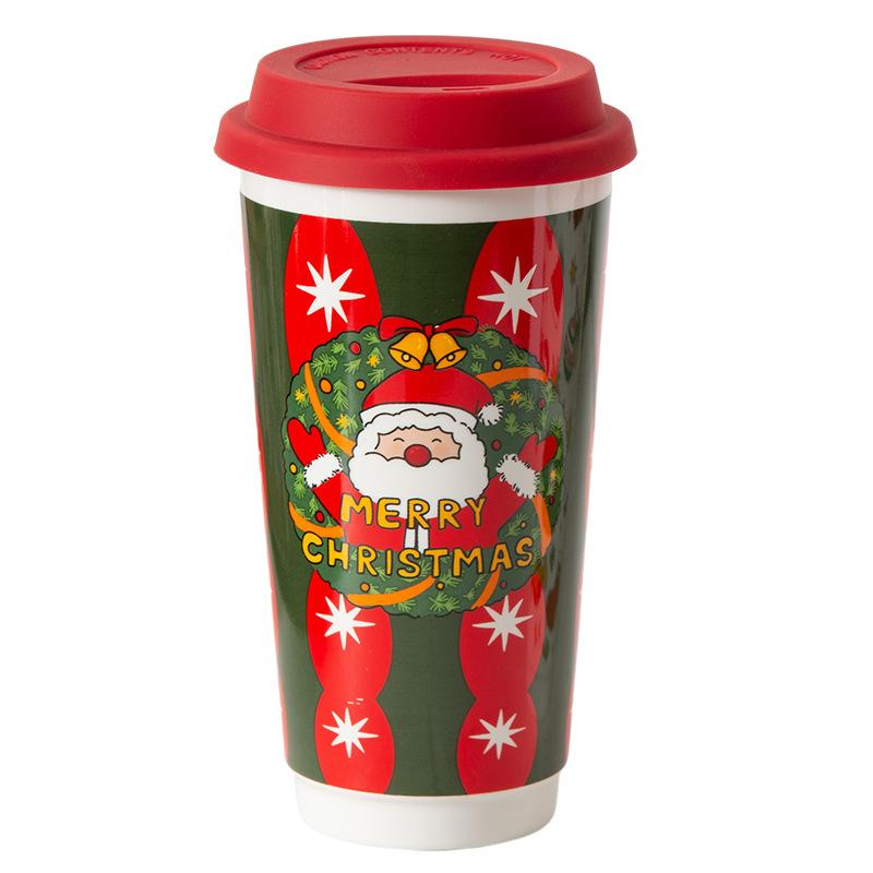 New Year's Santa Claus Ceramic Mug with Lid, Coffee Cup, Gift Giving, Holiday Living Room Breakfast Milk Cup