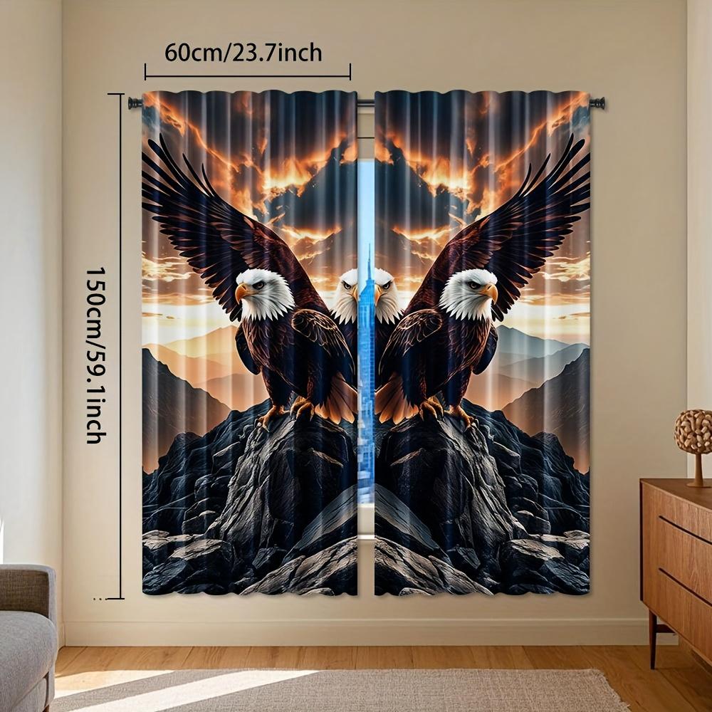 Set Of 2 Eagle Wings Design Polyester Curtains Hd Digital Print Drapes Bedroom Living Room Office Rod Pock Curtain With Semi Sheer Perfect For