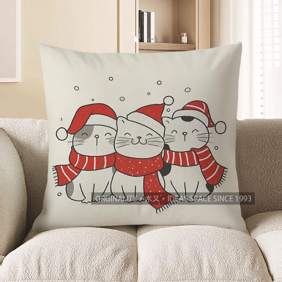 Home Decor Meowy Christmas Cats Decorative Pillow Cover Pattern Cushion Cover Suitable For Sofa Bedroom Car Pillow Cover