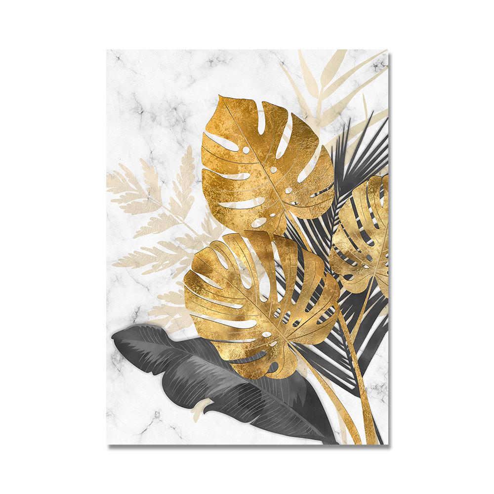 Golden Abstract Tropical Palm Leaf Canvas Paintings Modern Interior Home Wall Decor Art Posters Prints Pictures Cuadros No Frame