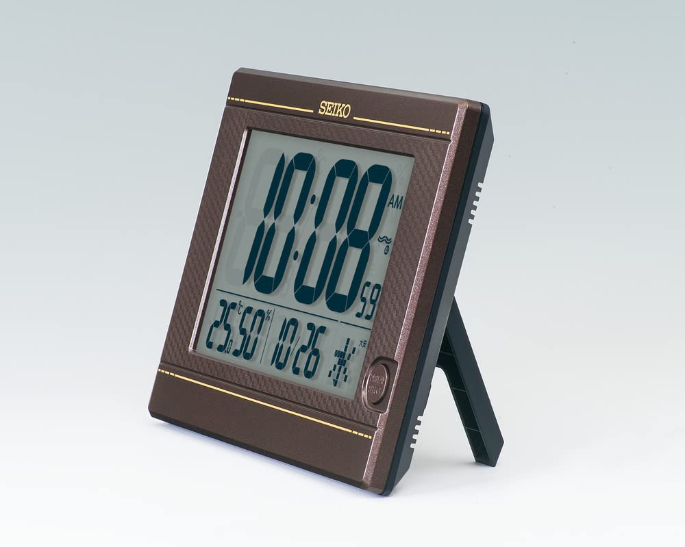 Seiko Hodiny Stolní Hodiny Nástěnné hodiny Digitální Rádio Wave Tmavě Hnědá Metalíza 150 x 210 x 22 mm při použití 145 x 210 x 71 mm SQ448B, stojánek