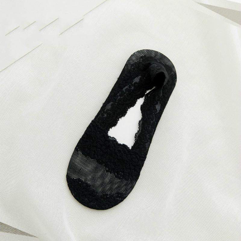 

1 пара силиконовых кружевных нескользящих невидимых носков-лодочек чёрный