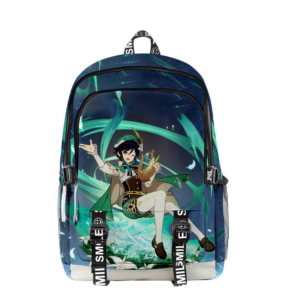 Classico Popolare Genshin Impact Venti Stampa 3D Zaini Scolastici Unisex Oxford Impermeabile Quaderno Multifunzione Zaino da Viaggio