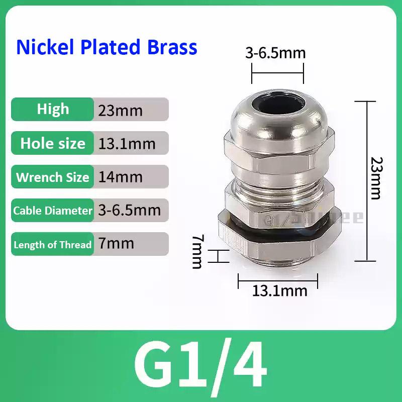 Waterproof Cable Gland IP68 Nickel Plated Brass 1/4" 3/8"1/2" 3/4" 1" 2" 3" BSPP/NPT Male Thraed For 3-6.5mm 4-8mm Cable Joint