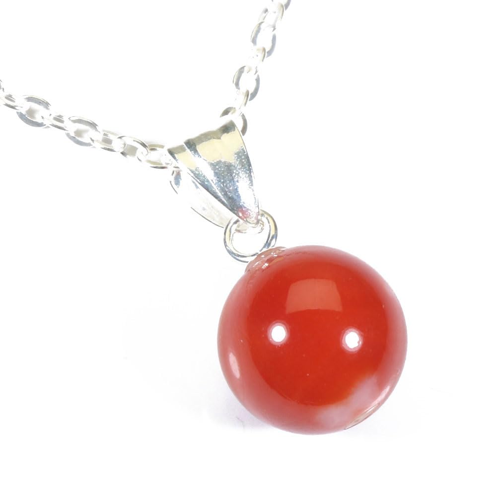 

Blood red coral pendant necklace silver round ball undyed червоний