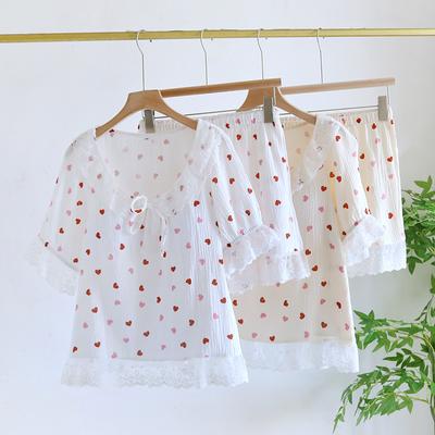 2026 New Summer Women's Pajama Set 100% Cotton Short Sleeve Shorts with Chest Pads Two Piece Loose Home Furnishings Ladies