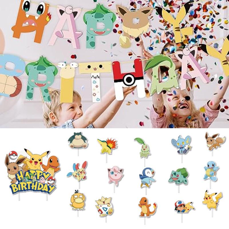 Conjunto de Bandeira Balão Pikachu Decorações Mágicas de Festa de Aniversário Pokémon