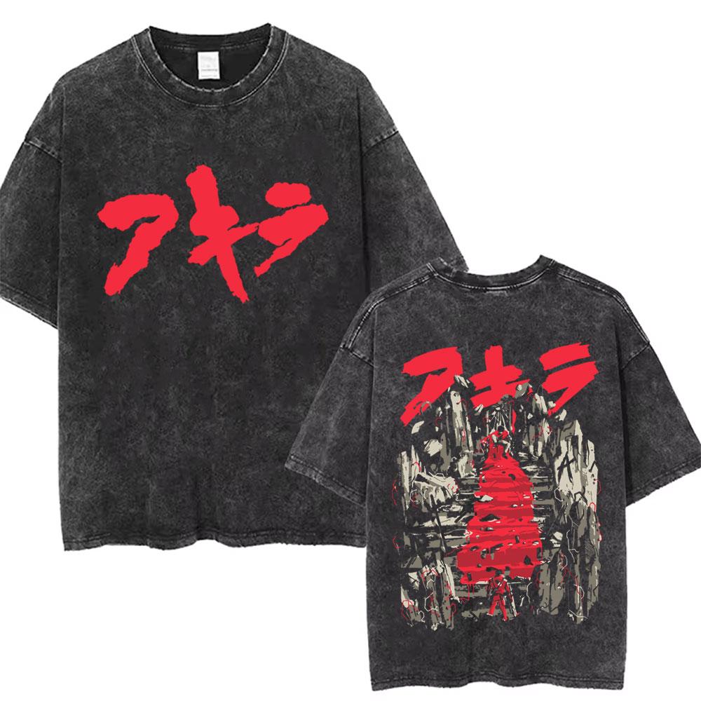 Washed Vintage Anime Akira T Shirts Japanese Science Fiction Cartoon Movie Shotaro Kaneda Tshirt Mens Manga Oversized Tshirts
