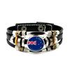 Factory National Country Flag Design Bracelet Crystal Bead Snap Button Sports National Team Jewelry Gift Leather Wrap Bracelet