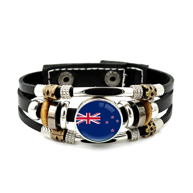 Factory National Country Flag Design Bracelet Crystal Bead Snap Button Sports National Team Jewelry Gift Leather Wrap Bracelet