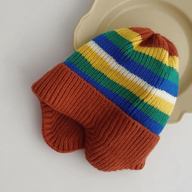 Baby Winter Knitted Hat Girls Boys Ear Flaps Hat Windproof Ear Muffs Bonnet Outdoor Headwear Toddler Fashion Headdress