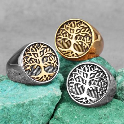Amulet Stromu života Nerezová ocel Pánské prsteny Jednoduchý Elegantní Šarm pro Muže Přítele Bikerská šperkařská kreativita Dárek