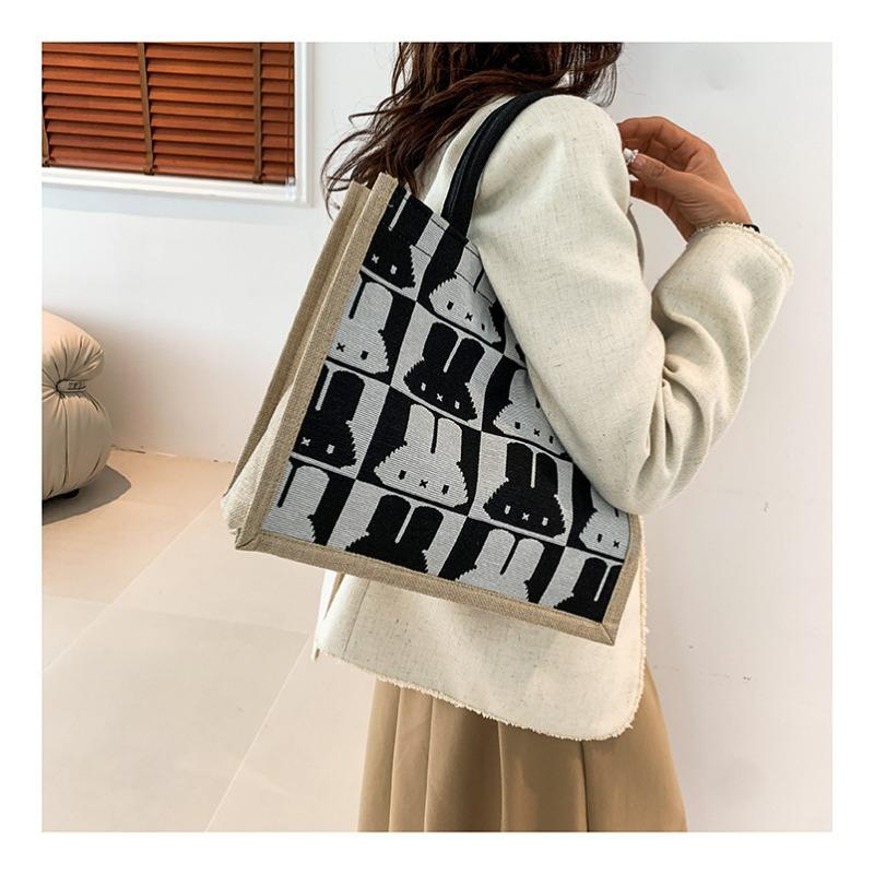 Women's Bag Simple Pure Linen Fashion Portable Magnetic Buckle Single Shoulder Bag Rabbit Bag