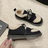 Cow Suede Basic Flats for Women 2024 Fashion Solid Casual Winter Ladies Shoes Lace-up Round Toe  Flats Zapatos Para Mujeres