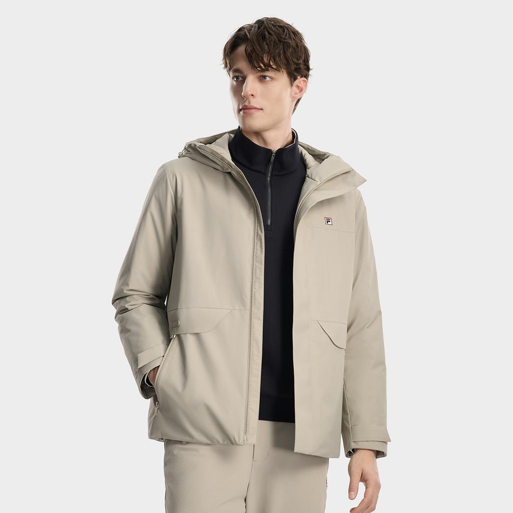 FILA Heritage Classic Simple Fashion Casual Comfortable Versatile Warm Hooded Cotton Jacket Men jackets Light-Industrial-Brown F11M618905FBG