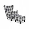 Fotel uszak Winston z podnóżkiem pufą Family Meble krata granatowo - biała