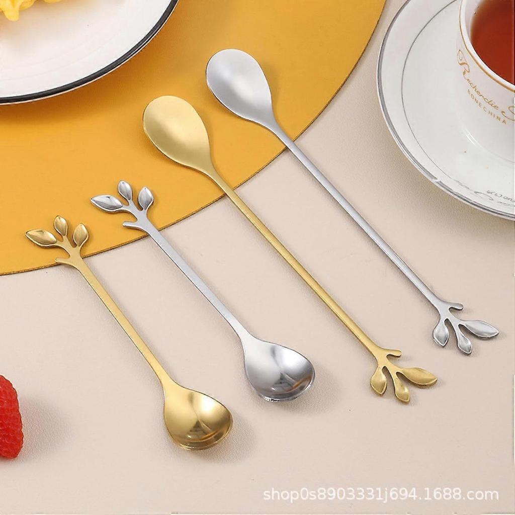 SeraphinaT Stainless Steel Leaf Spoon Coffee Honey Bird's Nest Lotus Root Flour