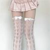 Women's Mesh Lace Long Stockings with Romantics Heart Detail And Ruffle Trim Bows Accent For Daily Wear Party Outfits