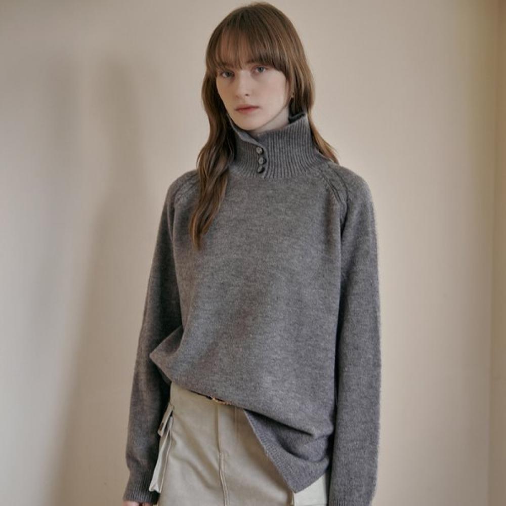 Maxza Button Up Collar Loose Fit Polo Neck Knit Ze01qk004na Grey/FREE