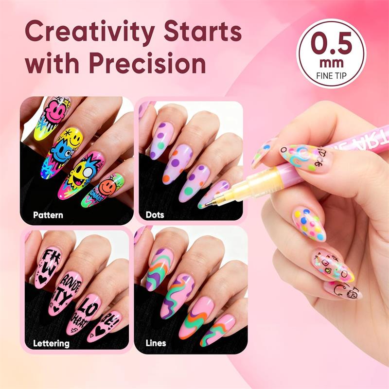 12 Colors Nail Art Pens Set, Quick Dry 3D Nail Polish Pens for DIY Nail Art, Nail Markers for Dotting & Liner Designs, Ideal Christmas Gift
