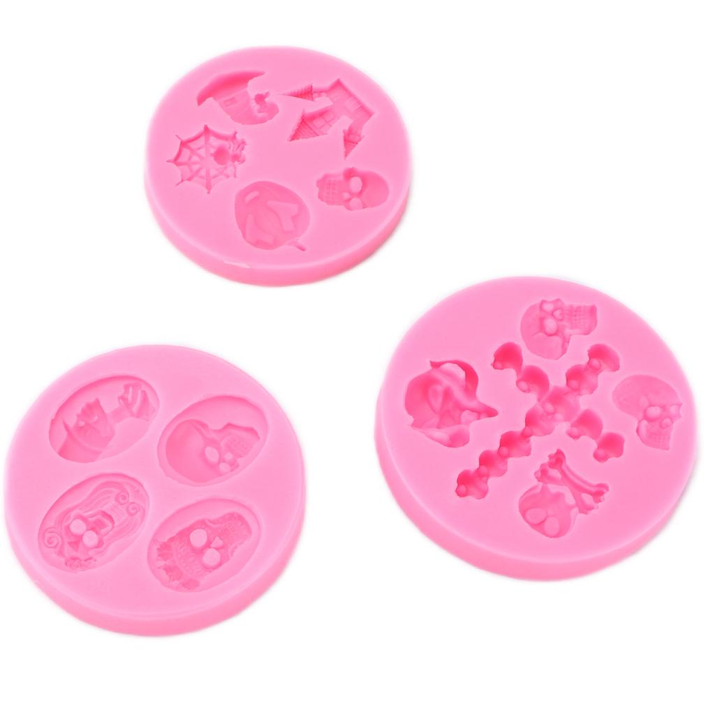 3Pcs Halloween Silicone Mold Skull Castle Mask Shape Resilient Durable Nonstick Halloween Fondant Molds