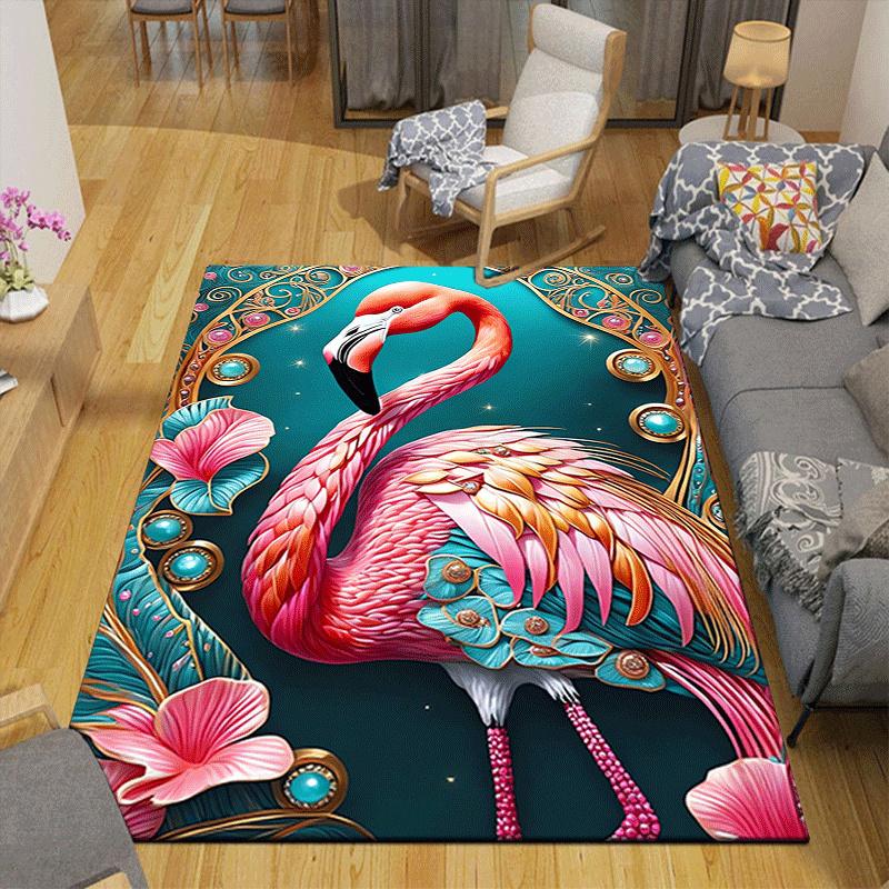 1pc Elegant Flamingo Print, Design Indoor Area Rug, Soft, Anti-Slip, and Durable Gaming Room Decor for Bedroom, Living Room, and Exercise Ru
