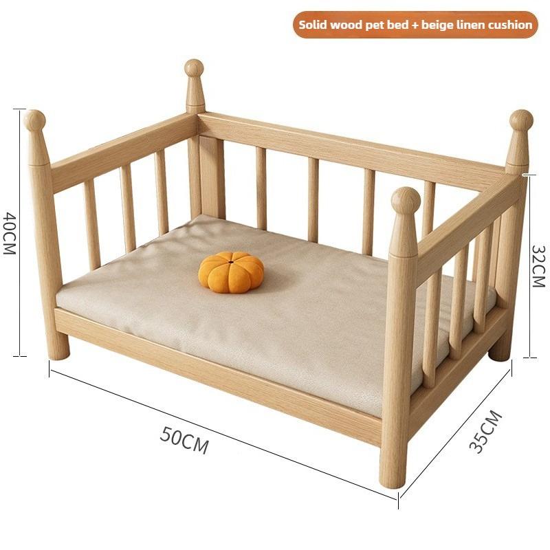 Wooden Dog Bed Modern Durable Dog Bed Headboard All Season Safety Dogs Beds Removable Mattress Dampproof Teddy Stylish Cat Nest