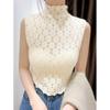 Lace Vest with Half High Neck Sleeveless Bottom Shirt Women's New Autumn and Winter Hollow-out with Short Mesh Top