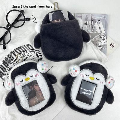 Lovely Cartoon Penguin Plush Card Holder Kpop Photo Album Display Sleeves Keychain Id Card Student Card Protective Girl Gifts