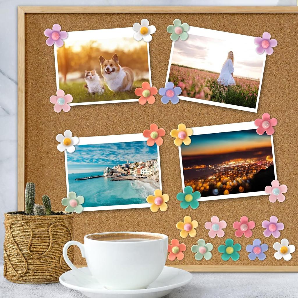 40 PCS Decorative Push P, Thumb Tacks for Bulletin Board, Cute Thumbtacks, Colorful Flower Pin Tacks for Cork Board Map Photo Poster Calendar