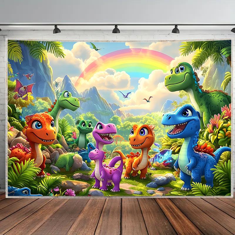 

Childrens Dinosaur Theme Decorative Tapestry Childrens Room Parent Child Restaurant Background Cloth Cute Style Props 74x94cm(29x37in)