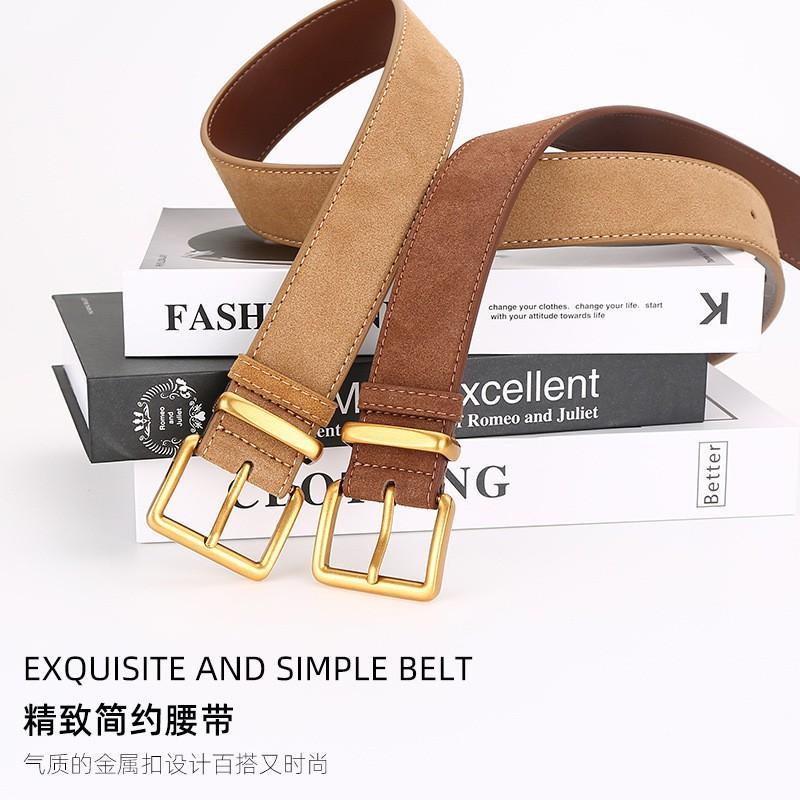 Womens Genuine Leather Thin Belt With Zinc Alloy Pin Buckle Minimalist Style Coats Dresses Casual Office Wear