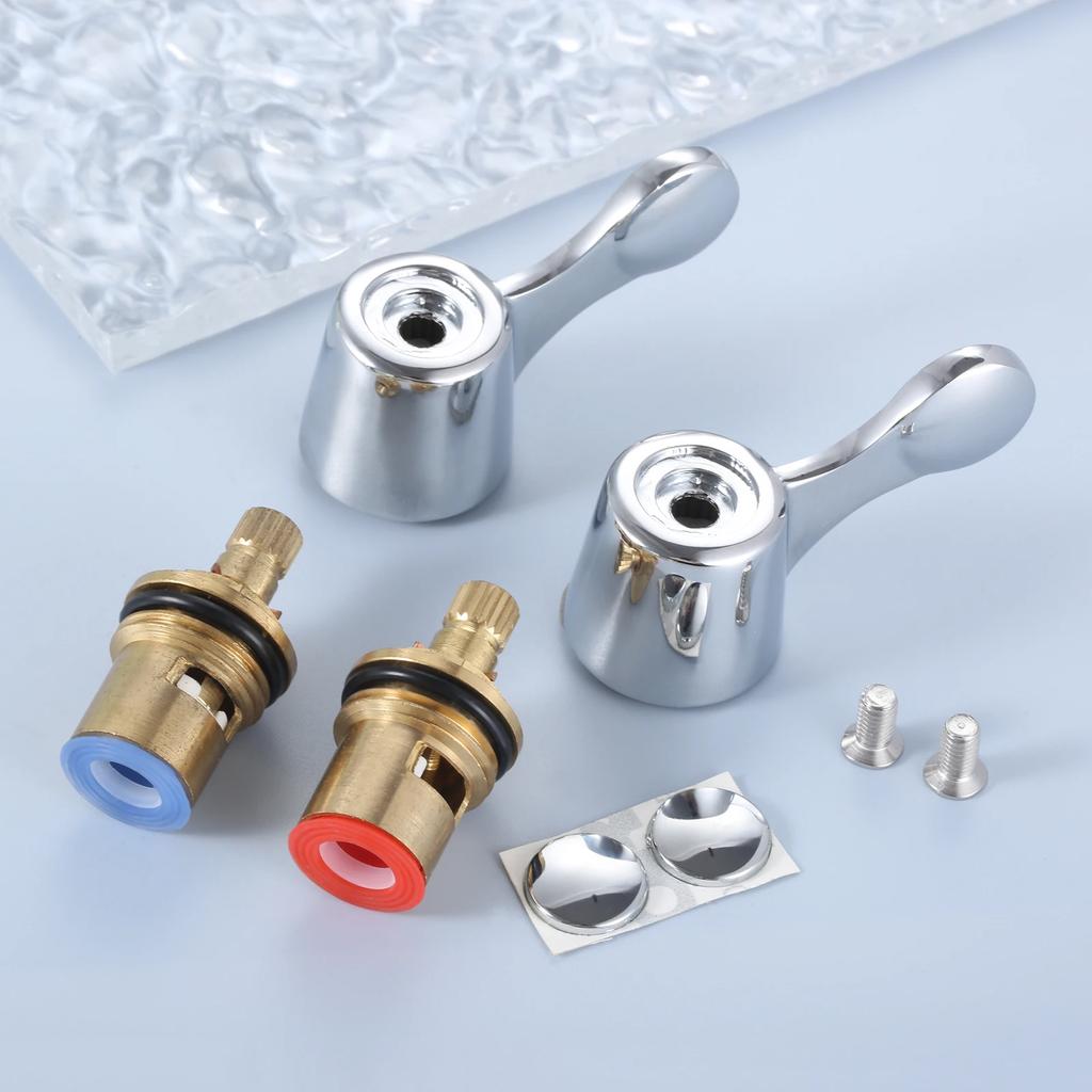 2 Sets Replacement Tap Handle Valve Core 43mm/53mm Manual Switch Faucet Cartridge Disc w/screw Brass Bathroom Faucet Accessory
