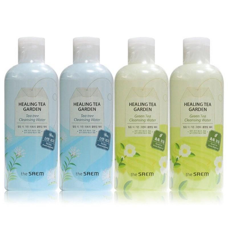 The Saem Healing Tea Garden Cleansing Water 300ml X 4ea Tea Tree 2 Pcs + Green Tea, 2 Pcs