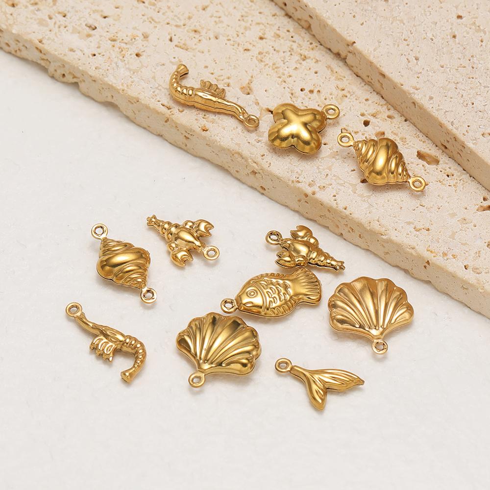 20Pcs Stainles Steel Hollow Ocean Pendants Sea Shells Lobster Starfish Charms DIY Necklace Marine Animal Pendant Jewelry Making