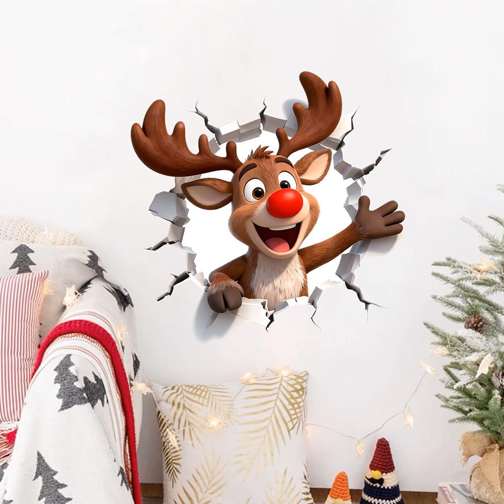 3D Cristmas Wall Stickers,Snowman/Reindeer/Santa Break Through Wall Stickers Decal for Toilet, Window Home Holiday Party Decor