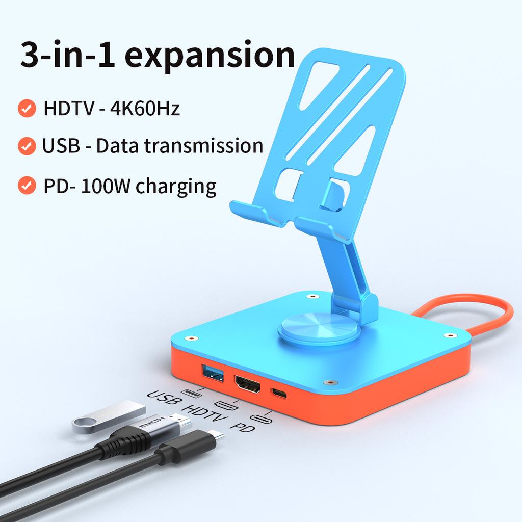 3-in-1 Adjustable Switch Phone Pad Stand &USB-C Hub with HDMI2.0(4K@60 Hz),USB2.0,PD 100W Charging Ports for Iphone15 Ipad Pro