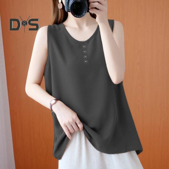 Women Vest O-Neck Sleeveless Solid Color Tank Tops Loose Fit Breathable Casual Vest Holidays Parties Daily Wear