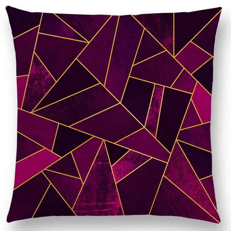 Neu Weiß Lila Schwarz Blau Rosa Bunt Abstrakt Geometrisch Dreiecke Goldene Linien Regenbogensteine Kissenbezug Dekokissenbezug