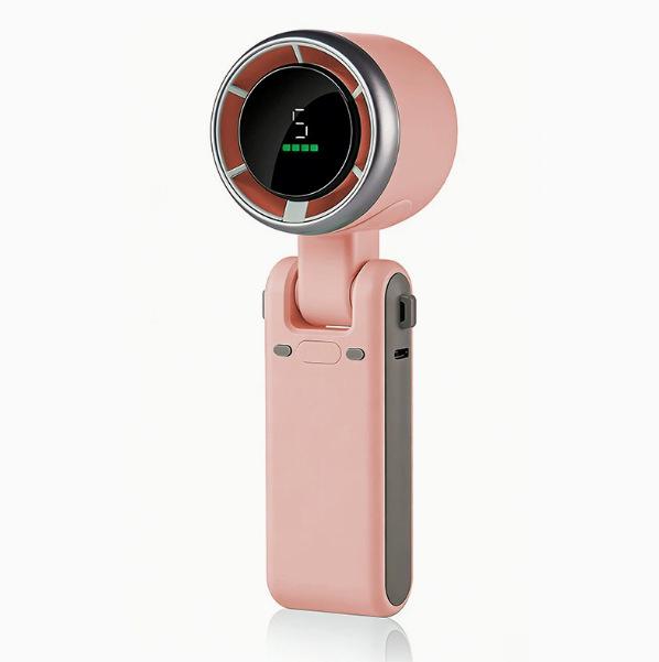 N607 Turbo Handheld & Neck-Hanging Fan: High-Speed, Digital Display, USB Rechargeable, and Portable Folding Design. 59x52x172 mm