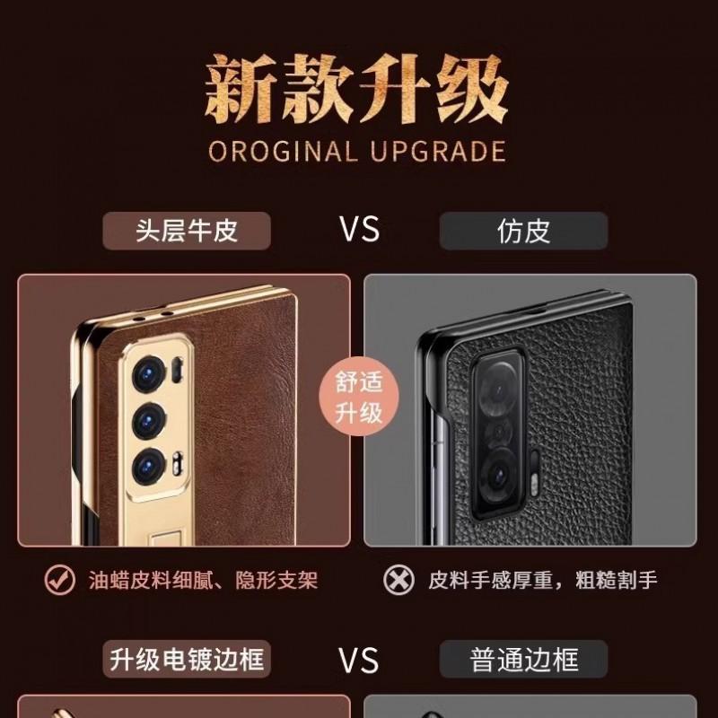 Premium Genuine Leather Case Honor Magic V2 Vs2 Foldable Phone With Built-in Stand Full Coverage Shockproof Slim Back Cover