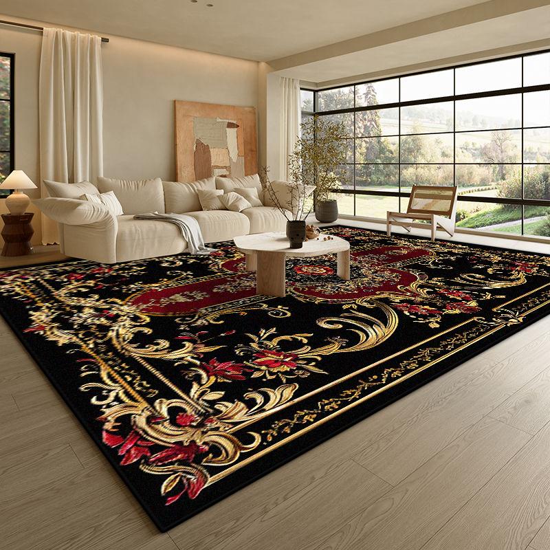 Moderní Černý Luxusní Koberec Obývací Pokoj Zlatý Okraj Protiskluzová Podložka pod Konferenční Stolky Měkký Skládací Kancelářský Salonek Dekor Koberec Snadno Čistitelný
