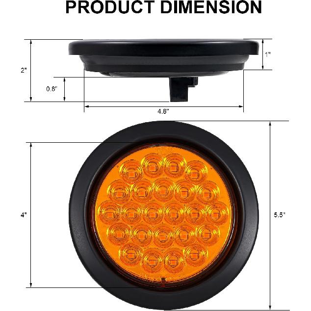 2Pcs 4 Inch Round Amber Strobe Lights 24 LED Trailer Tail Lights Amber 4" LED Strobe Light Stop Turn Tail Light Brake Lights for Trailer Truck 10-30V