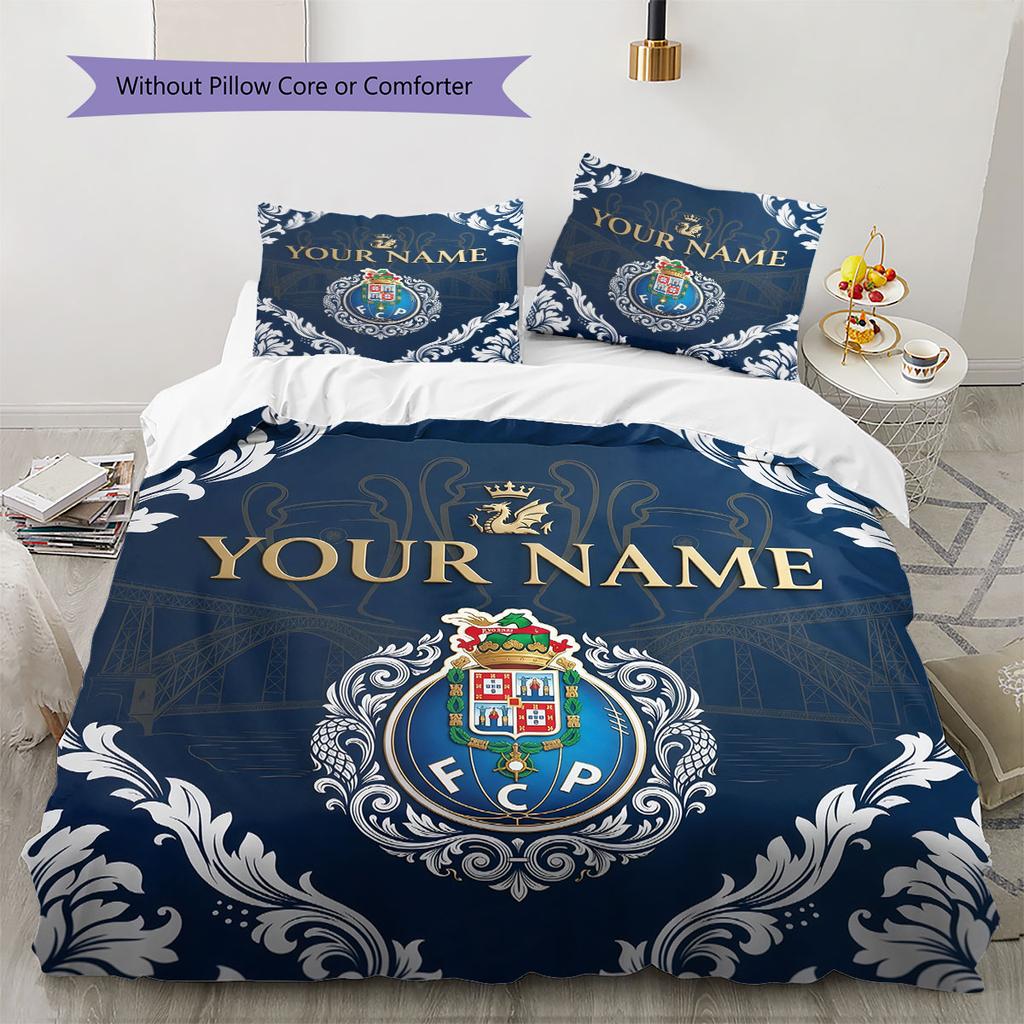 Custom Name,FC Porto Pattern Bedding Home Decoration Birthday Gift ( 1 Duvet Cover + 2 Pillowcase, Without Core),fan Merchandise.