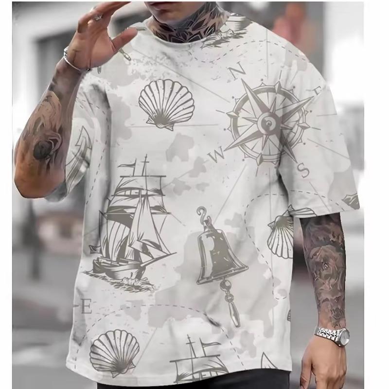 Casual T-Shirts for Mens Short Sleeve Tops 3d Compass Printing Clothing Oversized Summer Clothing Men's Shirt Tees
